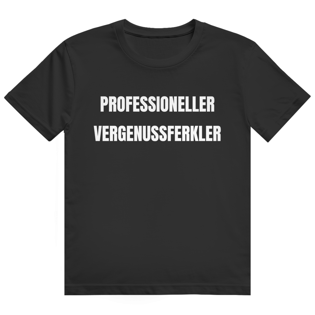 Schwarzes T-Shirt mit dem Aufdruck „Professioneller Vergenussferkler" auf der Brust