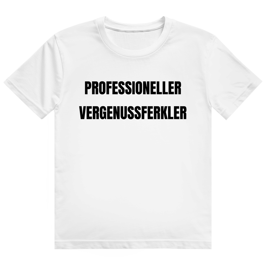 Weißes T-Shirt mit dem Aufdruck „Professioneller Vergenussferkler" auf der Brust