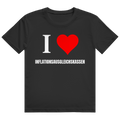 Schwarzes T-Shirt mit dem Aufdruck „I Love Inflationsausgleichskassen" auf der Brust