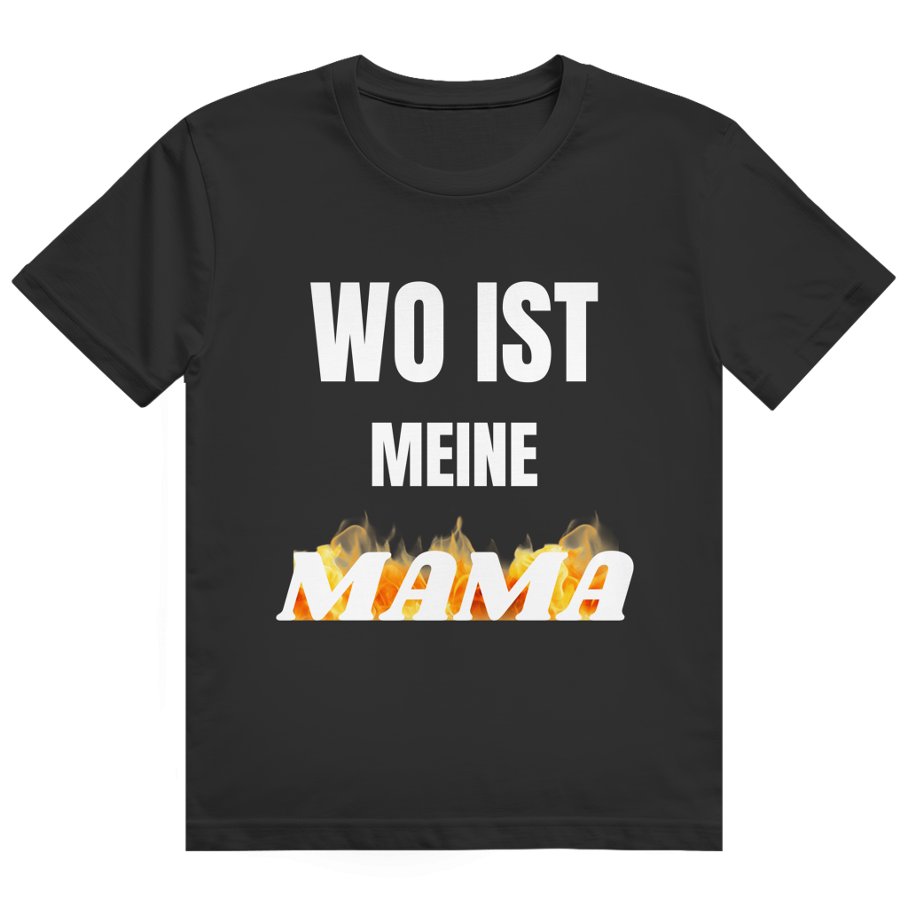 Schwarzes T-Shirt mit dem Aufdruck „Mama" in Flammen-Optik auf der Brust