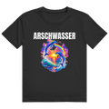 Schwarzes T-Shirt mit dem Aufdruck „Arschwasser" und einem Delfin-Sonnenuntergangs-Motiv auf der Brust