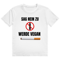 Weißes T-Shirt mit Aufdruck eines durchgestrichenen Vape-Symbols und einer Zigarette auf der Brust