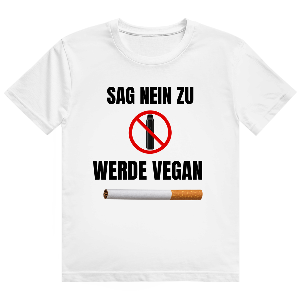 Weißes T-Shirt mit Aufdruck eines durchgestrichenen Vape-Symbols und einer Zigarette auf der Brust