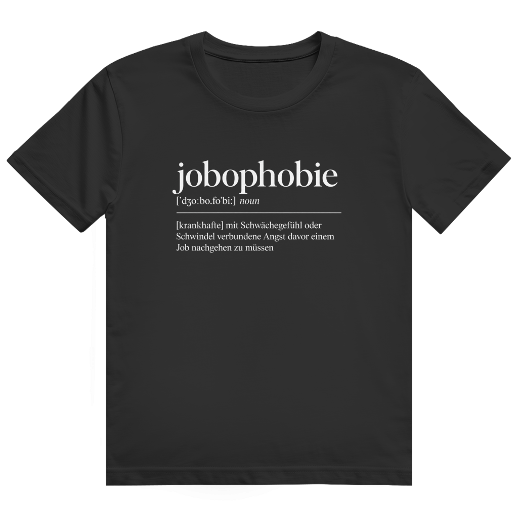 Weißes T-Shirt mit Wörterbuch-Eintrag 'jobophobie' und Definition