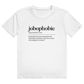 Schwarzes T-Shirt mit weißem Wörterbuch-Eintrag 'jobophobie' und Definition