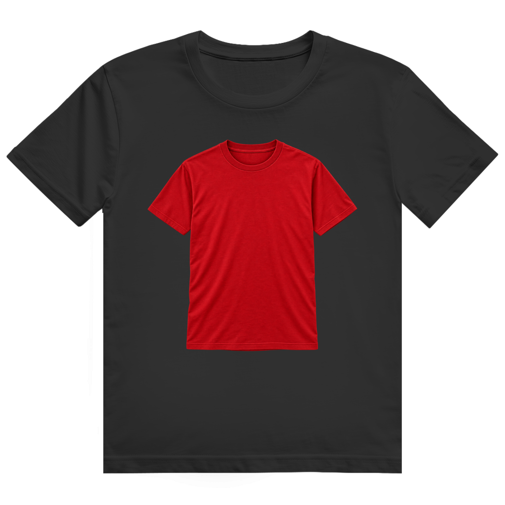 Weißes T-Shirt mit Aufdruck eines roten T-Shirts
