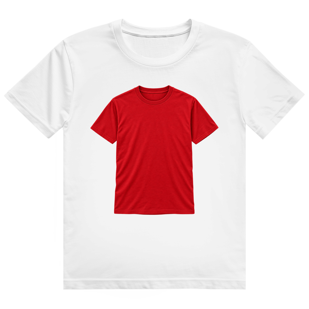 Schwarzes T-Shirt mit Aufdruck eines roten T-Shirts