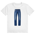 Schwarzes T-Shirt mit realistischem Aufdruck einer blauen Jeans