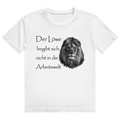 Schwarzes T-Shirt mit majestätischem Löwen-Kopf und Aufdruck 'Der Löwe begibt sich nicht in die Arbeitswelt'
