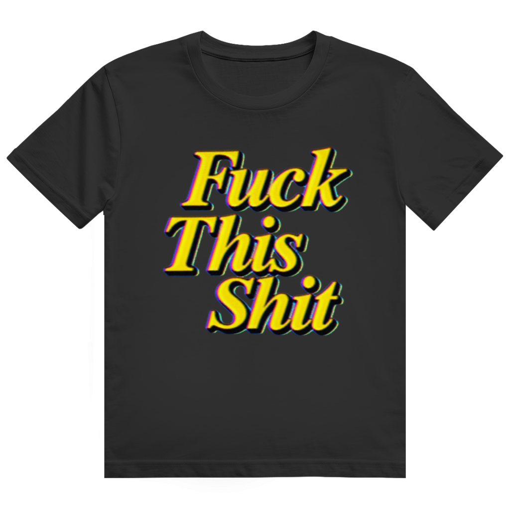 Schwarzes T-Shirt mit neon-gelbem Chrome-Effekt Aufdruck 'Fuck This Shit'