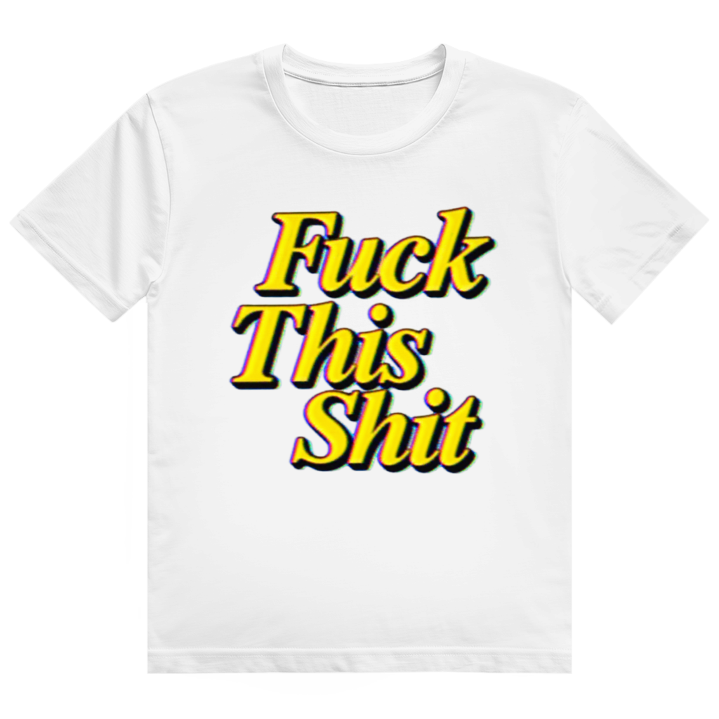 Schwarzes T-Shirt mit neon-gelbem Chrome-Effekt Aufdruck 'Fuck This Shit'